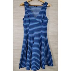 Peter Som Women's Dress Size 10 Sleeveless Fit & Flare Striped Knit Blue Midi